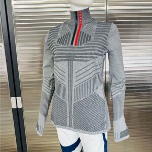 Prada Tech Rec Re-Nylon Pique Sporty NWT Gray Red Knit LS Top XL